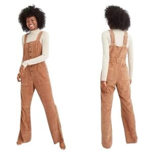 Aerie Corduroy Kick Back Flare Overalls Adjustable Straps in Cappuccino